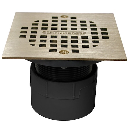 Jones Stephens 2in. PVC Over Pipe Fit Drain Base with 2in. Plastic Spud and 4in. Polished Brass Strainer D53298